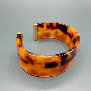 Ann Taylor Tortoise Shell Resin Cuff Bracelet Gold Tone Wide Statement Chic